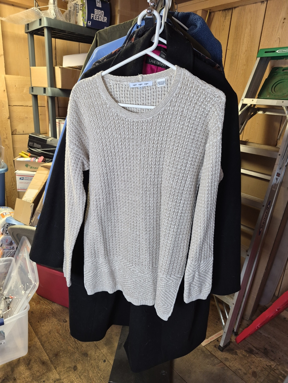 eight eight eight Cream Waffle Knit Crewneck Sweater Bin 58